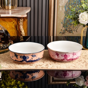 Tazón de Cerámica Floral Pintado a Mano, Tazón Redondo de Gres con Borde Dorado para Cocina y Comedor - Product Image 1