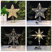 Décor de sommet d'arbre de Noël en forme d'étoile, couleur or et argent, motif visage souriant lumineux, nouveau style créatif, modèle 010