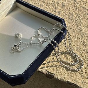 S925 Pure Silver Cut Bead Necklace with Niche Design Simple Vintage Style <b>Peacock</b> Stone Collarbone Chain Fashion Sweater Chain - Product Image 5