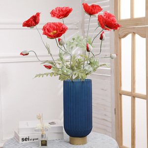 Venta al por mayor <span class=keywords><strong>2</strong></span> cabezas de tela de seda artificiales amapolas rojas flores para la celebración del festival - Product Image 2