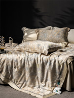 Parure de lit 4 pièces 100 % Lyocell imprimé, ultra douce et confortable, comprenant housse de couette, drap plat et taies d'oreiller, 300 fils, pour une fraîcheur estivale
