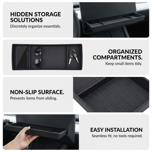 ช่องเก็บของด้านหลังหน้าจอคอนโซลกลางรุ่นรีเฟรชของรถยนต์ Model Y 3 พร้อมถาดใส่กระดาษทิชชู่และอุปกรณ์เสริมอื่นๆ ทำจากพลาสติก - Product Image 6