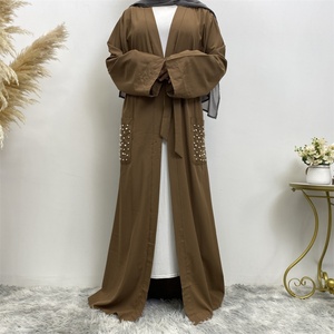 1738# High Quality Loose Long Sleeves With Pearls Front Pockets Cardigan Muslim Islamic Dubai Abaya - Product Image 3