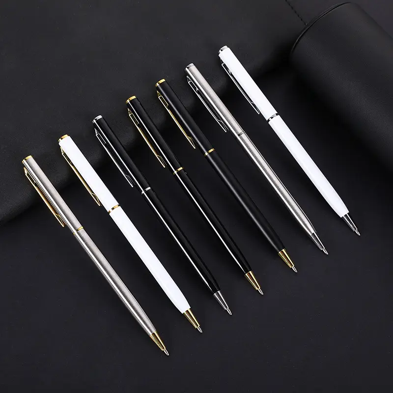 Promotional Customize Logo Office High Quality Hotel Luxury Slim Metal Twistable Ballpoint Pen Elegant Pen With Metal Clip