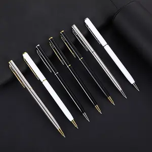 Promotionele Aanpassen Logo Kantoor Hoge Kwaliteit Hotel Luxe Slim Metal Twistable Balpen Elegante Pen Met Metalen Clip