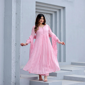 Pink Embroidered Kurti Kurti Set for Women Modern Indian Pakistani Outfit Casual Wedding Party Wear - Product Image 1