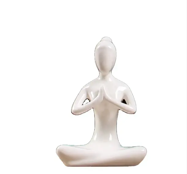 Estatua de estatuilla de Yoga de cerámica de Arte Abstracto blanco, accesorios de decoración del hogar, regalos de cerámica de porcelana, estatua de Yog artesanal en Stock