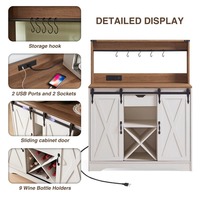 Meuble de bar à café Mid-Century avec portes à panneaux, station de charge USB, panneau en bois écologique, rangement 5+ compartiments pour cuisine et salle à manger
