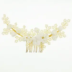 New Design wedding hair accessories Ceramic Flower Bridal Accessories Headpiece Handmade Pearl Crystal Wedding Women Hair Combs