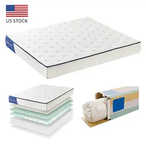 US in Stock Twin Xl Queen Size Sleep Well 10 Inch Roll Pack in a Box Memory Foam Pocket Spring Mattress
