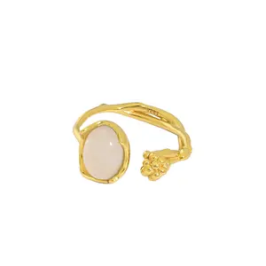 VIANRLA 925 sterling silver white Agate stone rings dainty s925 gold plated rings