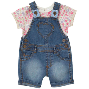 뜨거운 판매 2 피스 유기농 면 아기 소녀 세트 데님 스트랩 바지와 맞춤형 유행 티셔츠 - Product Image 1