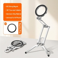 Support de téléphone magnétique portable en aluminium, trépied pliable, support de bureau multi-angles réglable pour créateurs de contenu