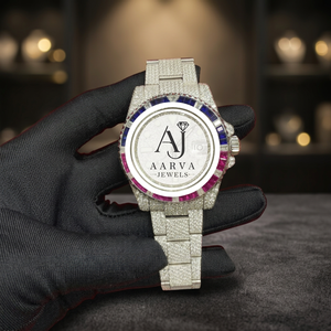 Montre mécanique glacée avec cadran diamanté, bracelet, montre-bracelet, lunette saphir, style bijou pour cadeau et présentation - Product Image 1