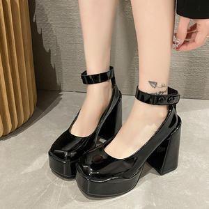 Zapatos de Fiesta para Mujer, Estilo Francés, Punta Cuadrada, Tacón Grueso Retro, Plataforma, Aumentan la Estatura, Novedad 2026 - Product Image 1