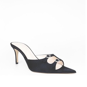 Ciabatte con tacco a punta aperta in <span class=keywords><strong>raso</strong></span> nero con doppia fibbia <span class=keywords><strong>scarpe</strong></span> bianche semplici sandali con tacco a punta - Product Image 5
