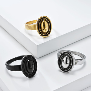 yunnique Retro Geometric <b>Titanium</b> Steel <b>Ring</b> For Women Mirror Oval Index Finger Party Jewelry Gold <b>Black</b> Steel - Product Image 1