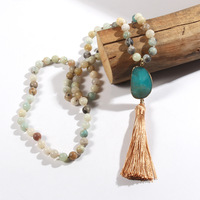 Collier long à pampilles en perles de pierre œil de tigre naturelle fait main pour femme, idéal pour le quotidien, les tenues décontractées et le bureau