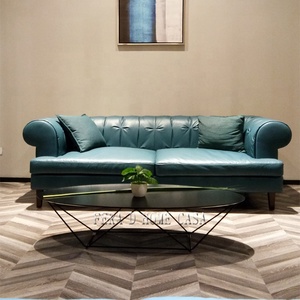 Canapé moderne carré italien pour salon, en cuir bleu ciel, canapé 2 places et 3 places pour appartement et hôtel - Product Image 5