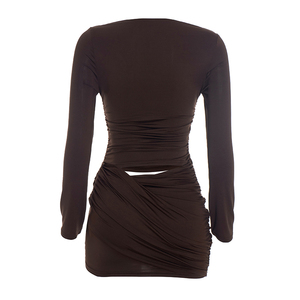 Vestido Viviblook C26DS304 para Mujer, Nuevo Vestido de Otoño de Manga Larga con Puntadas Cruzadas, Plisado, para Fiesta de Noche, Mini Vestido Ajustado - Product Image 6