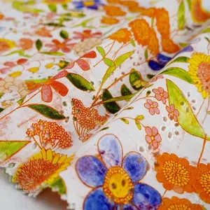 Beautiful Pattern 100 Cotton Woven Poplin Flower Printed Cutwork Embroidery Fabrics