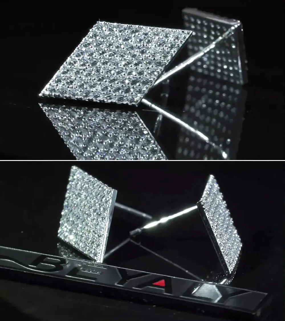 स्पार्कलिंग हीरे के आकार पूर्ण प्रशस्त सेटिंग चांदी कान की बाली
