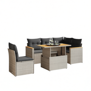 Ensemble de canapés de jardin en rotin PE gris, 6 pièces, accoudoirs réglables, mobilier d'extérieur, style contemporain - Product Image 1