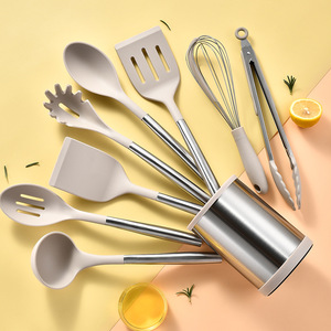 Juego de utensilios de cocina de silicona de acero inoxidable, 12 piezas, Cubo de almacenamiento giratorio, olla antiadherente, pala para el hogar, cuchara, juego de utensilios de cocina - Product Image 4