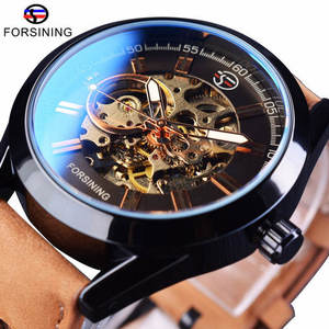 Forsining นาฬิกากลไกสำหรับผู้ชายนาฬิกาหนังแท้สลักลายโลโก้3D แบรนด์หรู - Product Image 1