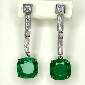 Emerald Saphire Ruby Paraiba Drop Earrings 925 Sterling Perak Square Batu Permata Anting-Anting untuk Wanita Birthstone Pesta Ulang Tahun