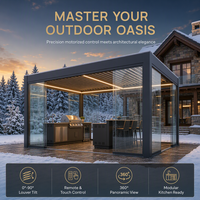 Pergola motorisée en aluminium écologique toutes saisons, avec revêtement en poudre et ventilation réglable pour balcon, patio et espace extérieur