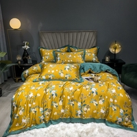 Parures de lit d'été Super King Size, vente chaude d'usine, housse de couette en fibre de lyocell jaune, motif végétal, draps durables