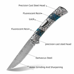 มีดพับเหล็กดามัสกัสเรืองแสง ปรับแต่งได้ตามต้องการ ระดับ OEM สำหรับ DIY EDC มีดพับสำหรับตั้งแคมป์ มีดพกพา ใบมีดเหล็ก D2 สแตนเลส - Product Image 5