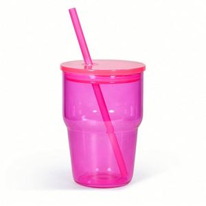 Small Stack Layer Clear Glass Tumbler Gradient Pink With Matching Straw Lid for Coffee Milk Juice - Product Image 4