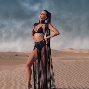 New Woven Tassel <strong>Skirt</strong> Women's Bohemian <strong>Split</strong> Long Dress Swimsuit Beach Two-piece Suit Sexy Eareto - Product Image 4