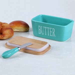 กล่องใส่เนยเซรามิก ฝาไม้ไผ่ พร้อมมีด - Product Image 1