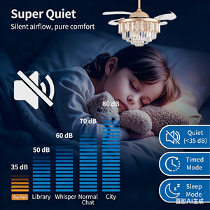 Ventilateur de plafond LED de luxe 42 pouces à moteur DC réversible, design européen, télécommande, cristaux invisibles rétractables, 3 éclairages modifiables, 6 vitesses - Product Image 3