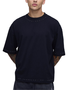 เสื้อยืดคอกลมแขนสั้นทรงโอเวอร์ไซส์ผ้าคอตตอนสีพื้นสำหรับผู้ชาย ดีไซน์เรียบง่าย สวมใส่สบาย ทรงปกติ - Product Image 1