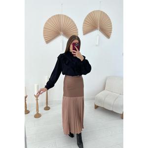 Jupe plissée taille haute en similicuir brillant longueur midi pour femme – Vente en gros - Product Image 3