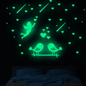 lvfan 3642 Twig Lovebird Stickers Cupid Love Meteor Strip fluorescent stickers Valentine's Day cartoon glow-in-the-dark wall sti