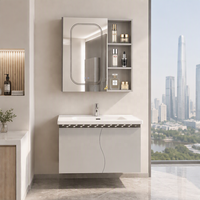 Nouvel arrivage WJL : Ensemble de meuble-lavabo mural en céramique facile à nettoyer, avec miroir éclairé, pour hôtel et maison