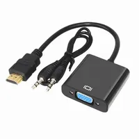 Konverter Kabel HDMI ke VGA Kecepatan Tinggi dengan Audio HD 1080P, Adaptor Konverter HDMI Male ke VGA Female untuk Laptop PC TV