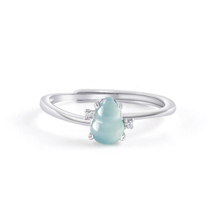 S925 <b>Silver</b> Wedding Party <b>Ring</b> Set Natural A-Grade Jadeite Blue Water Lily Ice-Grade Jade Women's <b>Adjustable</b> Rhodium Plated <b>Ring</b> - Product Image 3