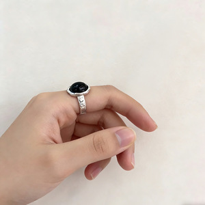 S925 Sterling Silver Black Agate <b>Ring</b> Adjustable <b>Opening</b> Unisex Everyday Wear - Product Image 5