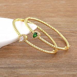 Qiku Bohemia giọt nước hình dạng kim cương mạ vàng quyến rũ Vòng đeo tay đồng Cubic Zirconia Bangles trang sức phụ kiện bán buôn - Product Image 1