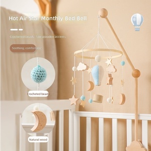 Mobile <span class=keywords><strong>musical</strong></span> pour berceau en bois, avec étoiles, lunes, ballons et décoration montgolfière, jouet doux - Product Image 3