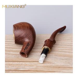 Muxiang Wooden Tobacco Pipe Bent Type Rosewood With Copper Bowl For Smoking - Product Image 5