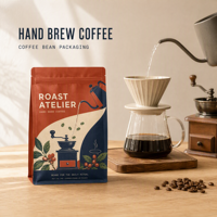Sachet d'emballage de café premium personnalisé avec illustration de torréfaction, en PET, AL, PE, avec fermeture éclair, pour café moulu et en grains, vente au détail