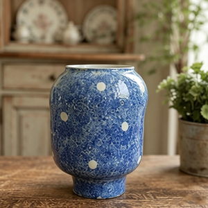 Speckled Cobalt Blue White Polka Dot Assorted Shapes Ceramic Vase Set Vintage <strong>Cottage</strong> Table Decor Vase - Product Image 6