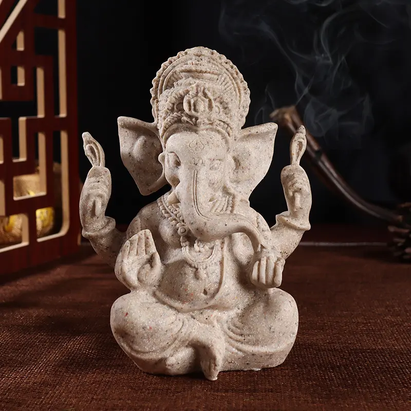 Statue d'éléphant de bouddha en grès doré, personnalisé, 20-13.7cm, tête d'éléphant, dieu, idels religieux, statue Ganesha en polyrésine
